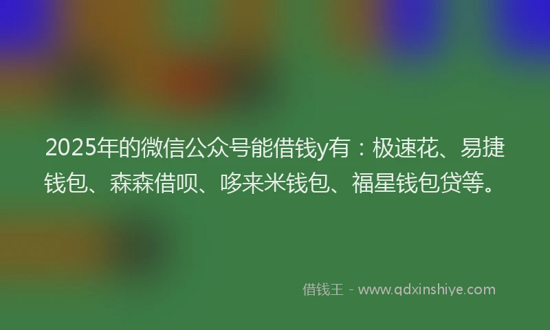 2025年的微信公众号能借钱y有：极速花、易捷钱包、森森借呗、哆来米钱包、福星钱包贷等。
