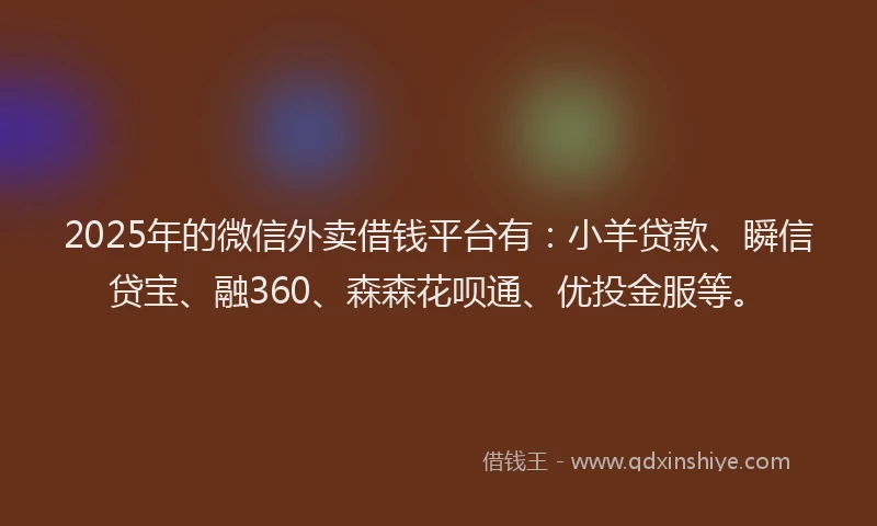 2025年的微信外卖借钱平台有：小羊贷款、瞬信贷宝、融360、森森花呗通、优投金服等。