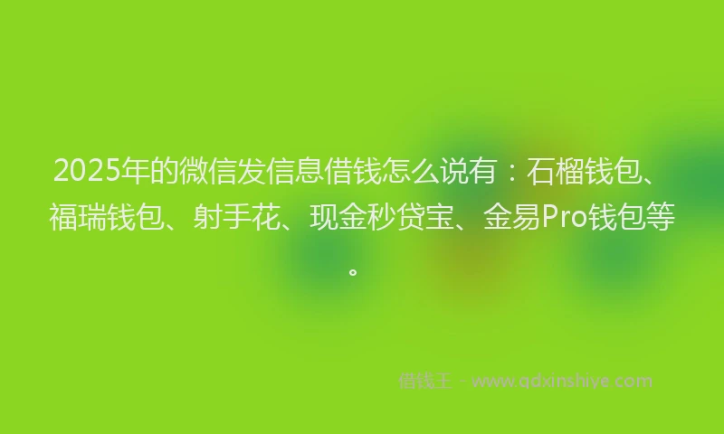 2025年的微信发信息借钱怎么说有：石榴钱包、福瑞钱包、射手花、现金秒贷宝、金易Pro钱包等。
