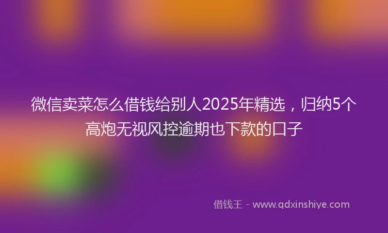 微信卖菜怎么借钱给别人2025年精选，归纳5个高炮无视风控逾期也下款的口子