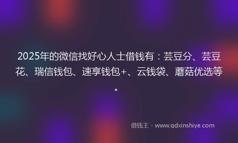 2025年的微信找好心人士借钱有：芸豆分、芸豆花、瑞信钱包、速享钱包+、云钱袋、蘑菇优选等。