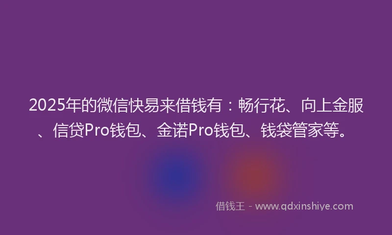 2025年的微信快易来借钱有：畅行花、向上金服、信贷Pro钱包、金诺Pro钱包、钱袋管家等。