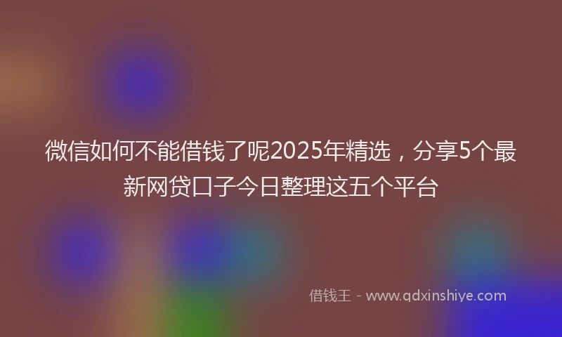 微信如何不能借钱了呢2025年精选，分享5个最新网贷口子今日整理这五个平台