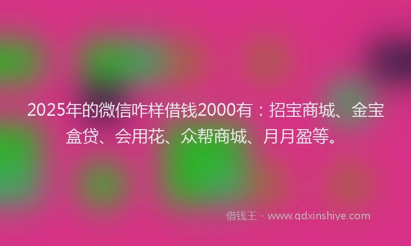2025年的微信咋样借钱2000有：招宝商城、金宝盒贷、会用花、众帮商城、月月盈等。