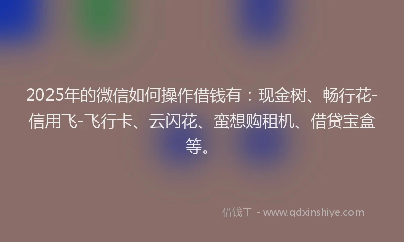 2025年的微信如何操作借钱有：现金树、畅行花-信用飞-飞行卡、云闪花、蛮想购租机、借贷宝盒等。