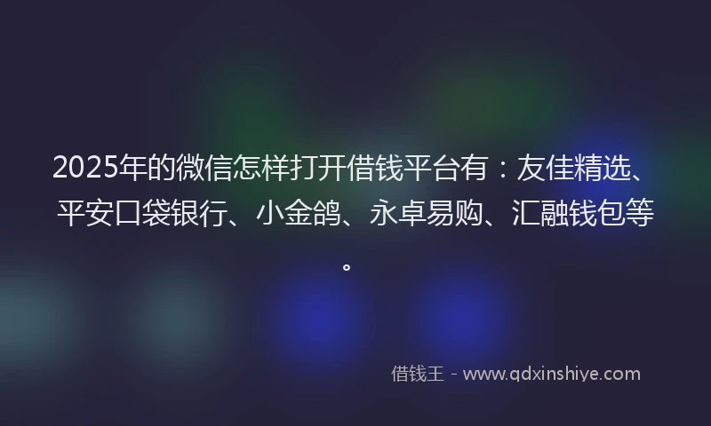 2025年的微信怎样打开借钱平台有：友佳精选、平安口袋银行、小金鸽、永卓易购、汇融钱包等。