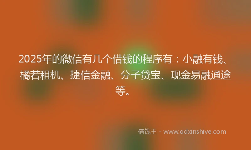 2025年的微信有几个借钱的程序有：小融有钱、橘若租机、捷信金融、分子贷宝、现金易融通途等。