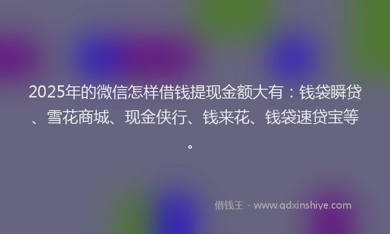 2025年的微信怎样借钱提现金额大有：钱袋瞬贷、雪花商城、现金侠行、钱来花、钱袋速贷宝等。