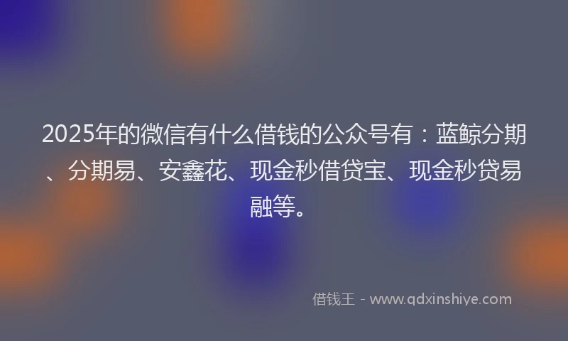 2025年的微信有什么借钱的公众号有：蓝鲸分期、分期易、安鑫花、现金秒借贷宝、现金秒贷易融等。