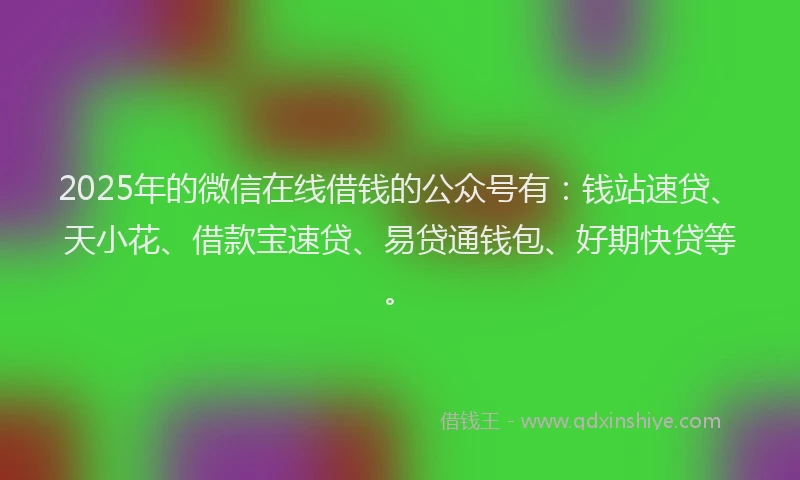 2025年的微信在线借钱的公众号有：钱站速贷、天小花、借款宝速贷、易贷通钱包、好期快贷等。