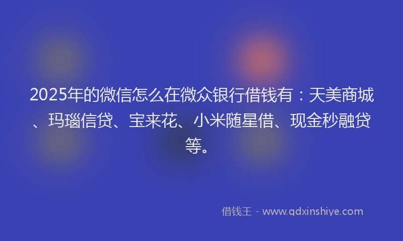 2025年的微信怎么在微众银行借钱有：天美商城、玛瑙信贷、宝来花、小米随星借、现金秒融贷等。