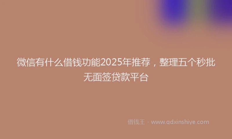 微信有什么借钱功能2025年推荐，整理五个秒批无面签贷款平台