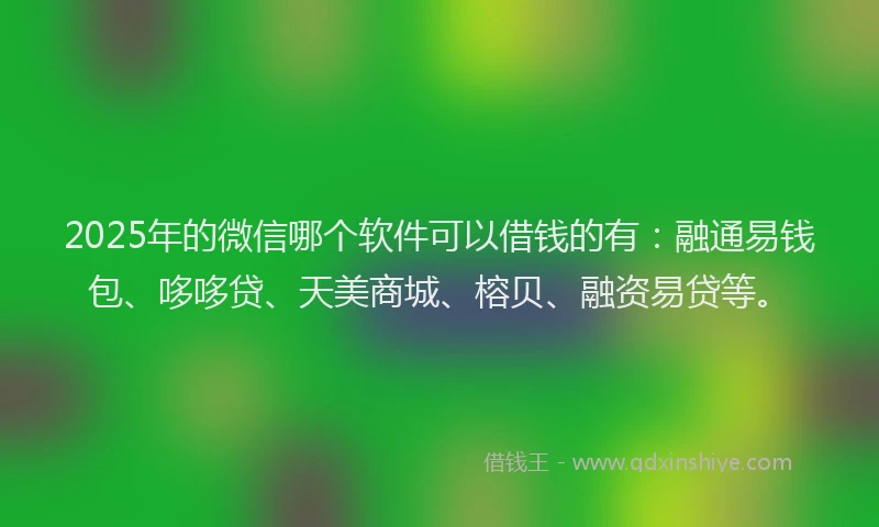 2025年的微信哪个软件可以借钱的有：融通易钱包、哆哆贷、天美商城、榕贝、融资易贷等。