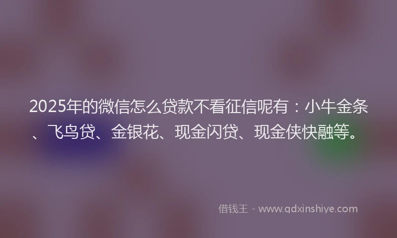 2025年的微信怎么贷款不看征信呢有：小牛金条、飞鸟贷、金银花、现金闪贷、现金侠快融等。