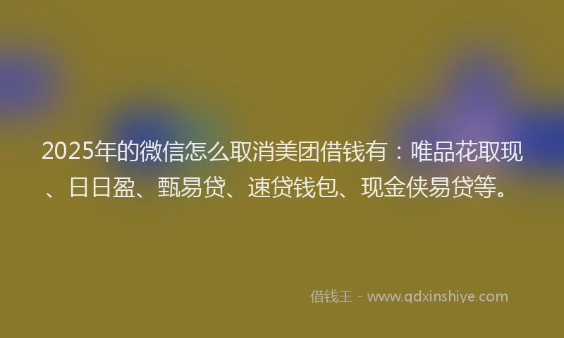 2025年的微信怎么取消美团借钱有：唯品花取现、日日盈、甄易贷、速贷钱包、现金侠易贷等。