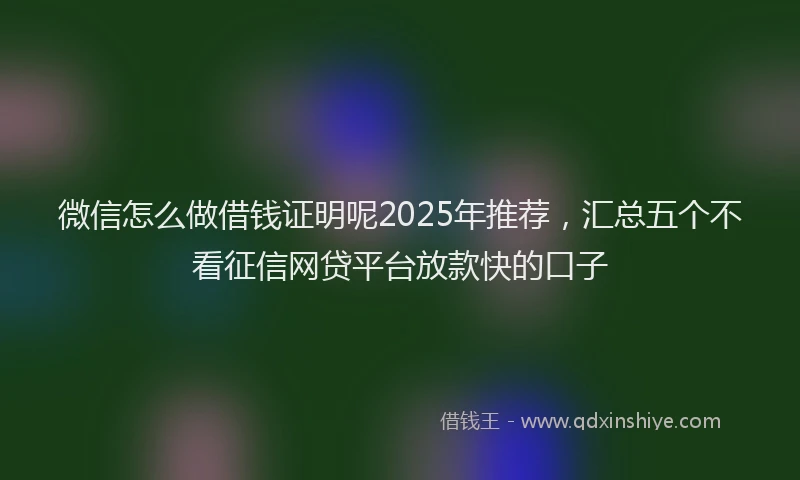微信怎么做借钱证明呢2025年推荐，汇总五个不看征信网贷平台放款快的口子