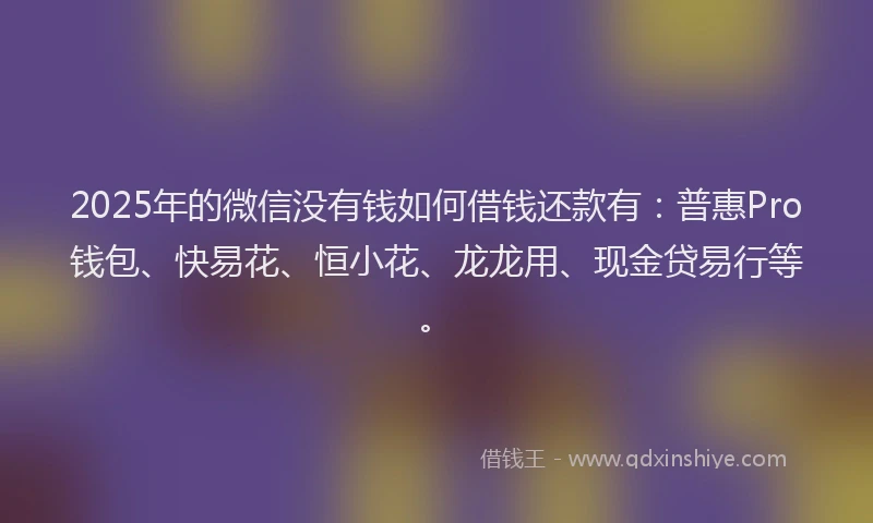 2025年的微信没有钱如何借钱还款有：普惠Pro钱包、快易花、恒小花、龙龙用、现金贷易行等。