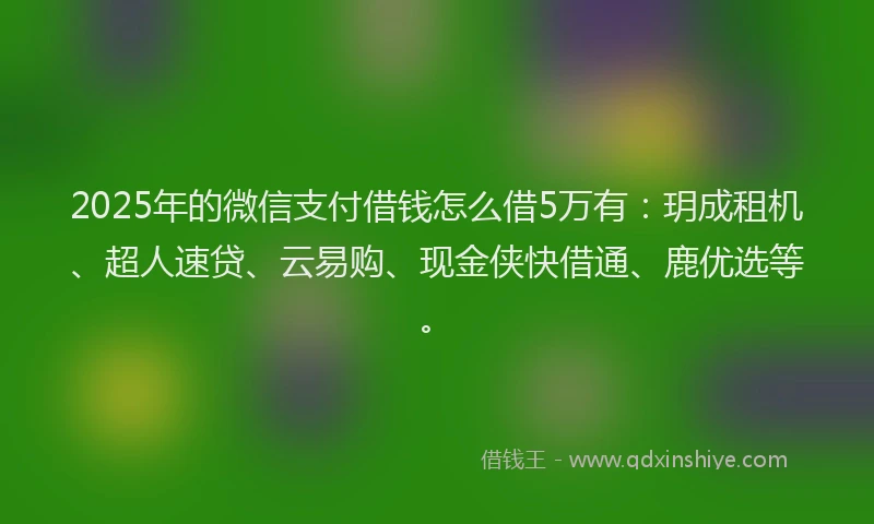 2025年的微信支付借钱怎么借5万有：玥成租机、超人速贷、云易购、现金侠快借通、鹿优选等。