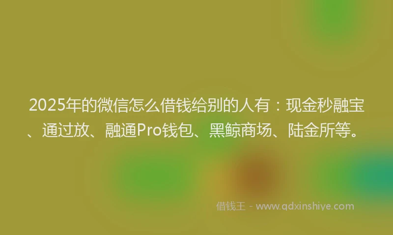 2025年的微信怎么借钱给别的人有：现金秒融宝、通过放、融通Pro钱包、黑鲸商场、陆金所等。