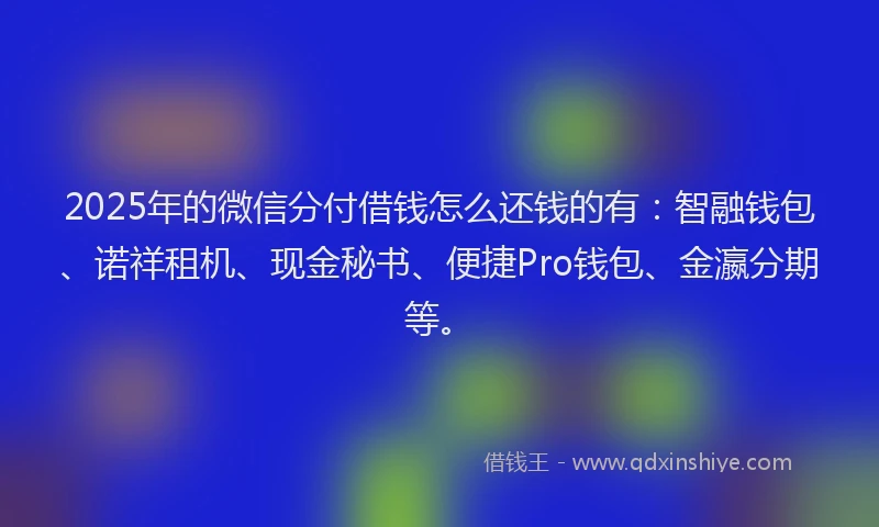 2025年的微信分付借钱怎么还钱的有：智融钱包、诺祥租机、现金秘书、便捷Pro钱包、金瀛分期等。