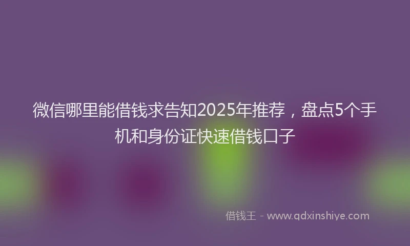 微信哪里能借钱求告知2025年推荐，盘点5个手机和身份证快速借钱口子