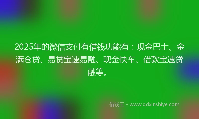 2025年的微信支付有借钱功能有：现金巴士、金满仓贷、易贷宝速易融、现金快车、借款宝速贷融等。