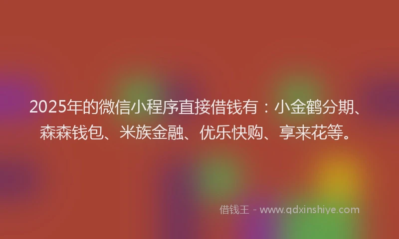2025年的微信小程序直接借钱有：小金鹤分期、森森钱包、米族金融、优乐快购、享来花等。