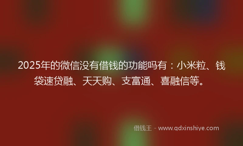 2025年的微信没有借钱的功能吗有：小米粒、钱袋速贷融、天天购、支富通、喜融信等。