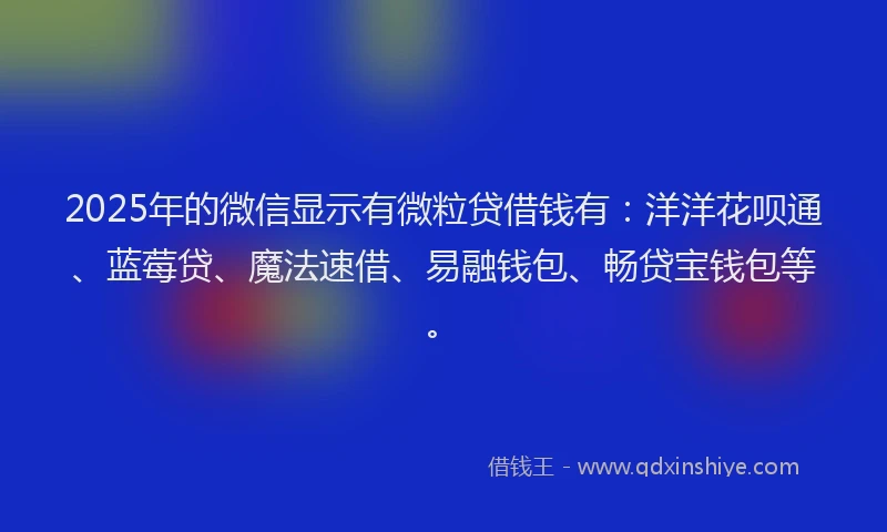 2025年的微信显示有微粒贷借钱有：洋洋花呗通、蓝莓贷、魔法速借、易融钱包、畅贷宝钱包等。
