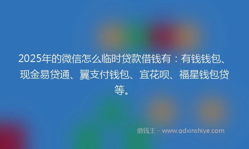 2025年的微信怎么临时贷款借钱有：有钱钱包、现金易贷通、翼支付钱包、宜花呗、福星钱包贷等。