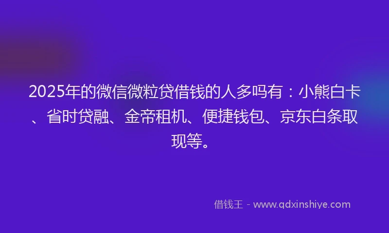 2025年的微信微粒贷借钱的人多吗有：小熊白卡、省时贷融、金帝租机、便捷钱包、京东白条取现等。