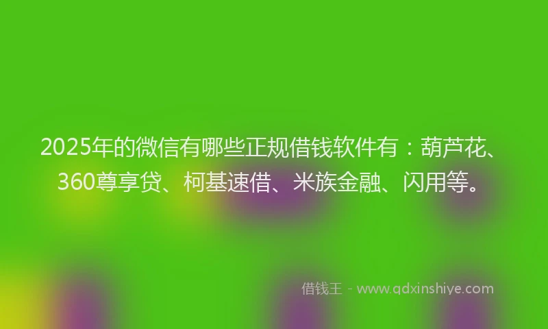 2025年的微信有哪些正规借钱软件有：葫芦花、360尊享贷、柯基速借、米族金融、闪用等。