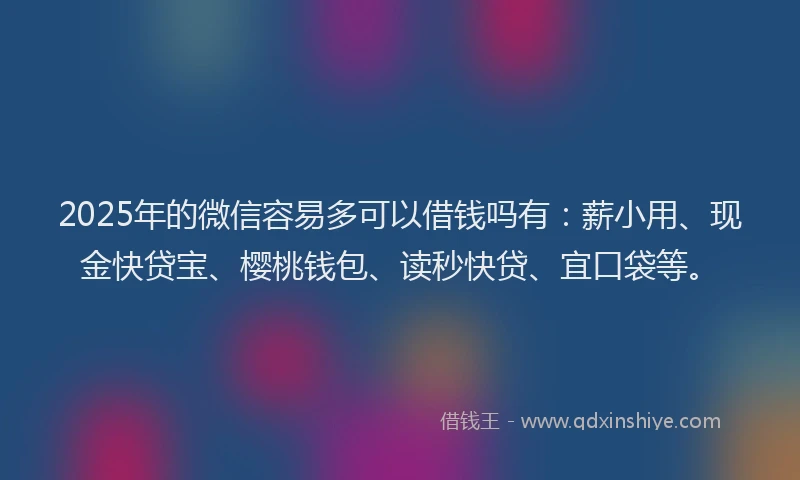 2025年的微信容易多可以借钱吗有：薪小用、现金快贷宝、樱桃钱包、读秒快贷、宜口袋等。