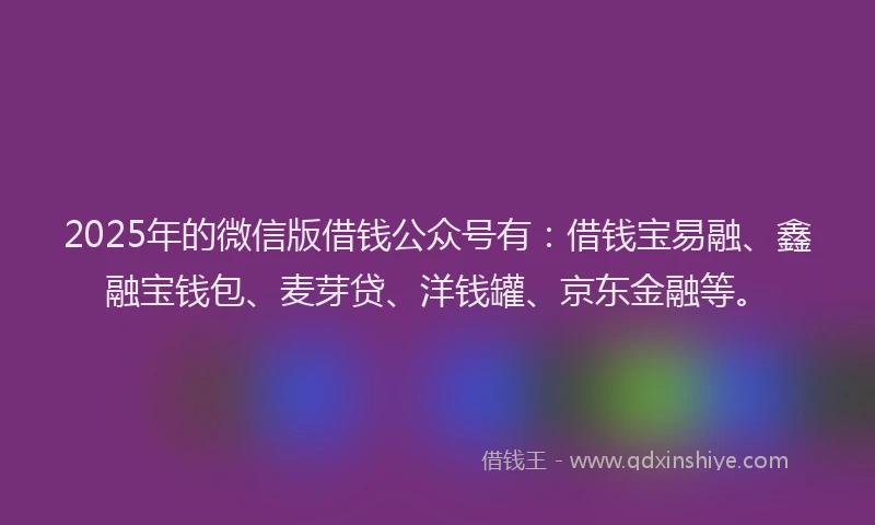 2025年的微信版借钱公众号有：借钱宝易融、鑫融宝钱包、麦芽贷、洋钱罐、京东金融等。