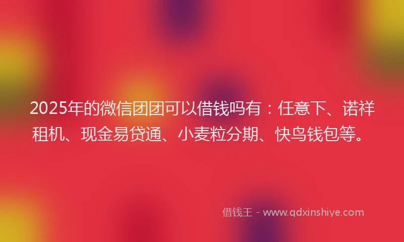 2025年的微信团团可以借钱吗有：任意下、诺祥租机、现金易贷通、小麦粒分期、快鸟钱包等。