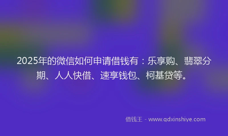 2025年的微信如何申请借钱有：乐享购、翡翠分期、人人快借、速享钱包、柯基贷等。