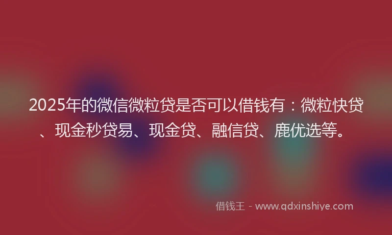 2025年的微信微粒贷是否可以借钱有：微粒快贷、现金秒贷易、现金贷、融信贷、鹿优选等。