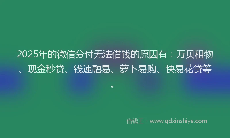 2025年的微信分付无法借钱的原因有：万贝租物、现金秒贷、钱速融易、萝卜易购、快易花贷等。