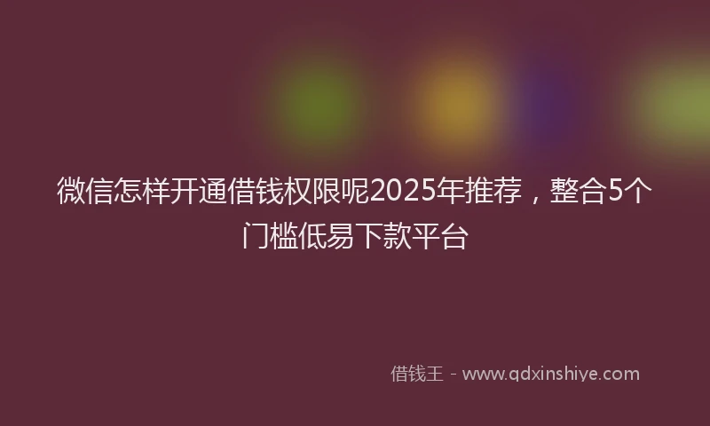 微信怎样开通借钱权限呢2025年推荐，整合5个门槛低易下款平台