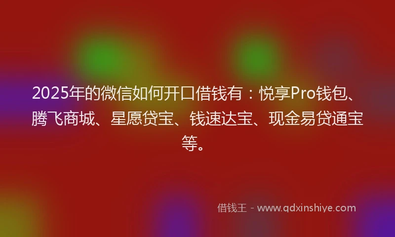 2025年的微信如何开口借钱有：悦享Pro钱包、腾飞商城、星愿贷宝、钱速达宝、现金易贷通宝等。