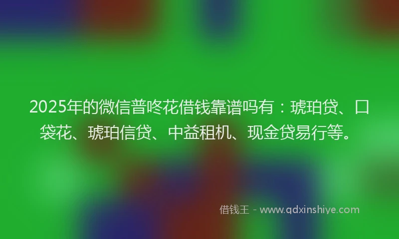 2025年的微信普咚花借钱靠谱吗有：琥珀贷、口袋花、琥珀信贷、中益租机、现金贷易行等。