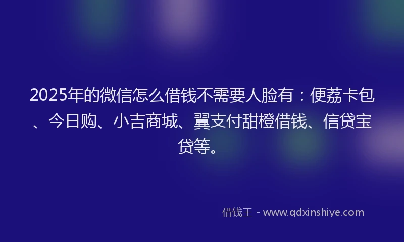 2025年的微信怎么借钱不需要人脸有：便荔卡包、今日购、小吉商城、翼支付甜橙借钱、信贷宝贷等。