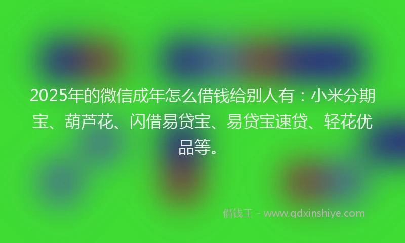 2025年的微信成年怎么借钱给别人有：小米分期宝、葫芦花、闪借易贷宝、易贷宝速贷、轻花优品等。