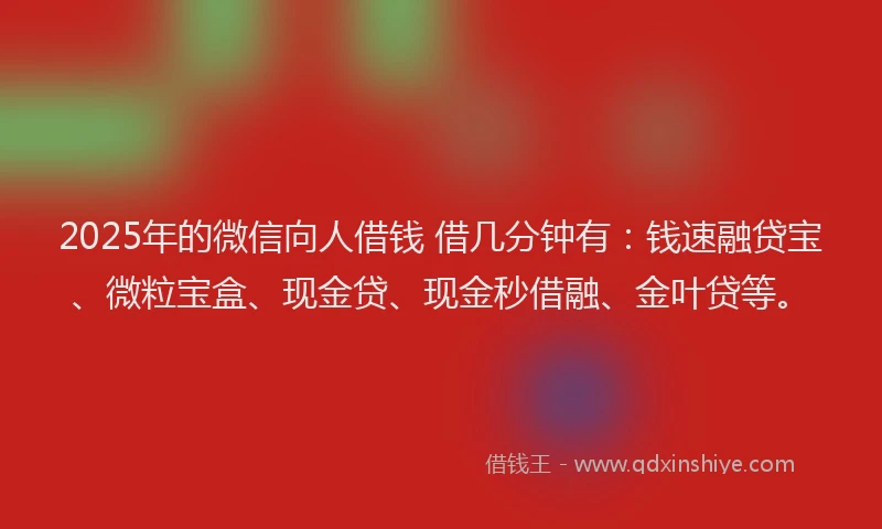 2025年的微信向人借钱 借几分钟有：钱速融贷宝、微粒宝盒、现金贷、现金秒借融、金叶贷等。