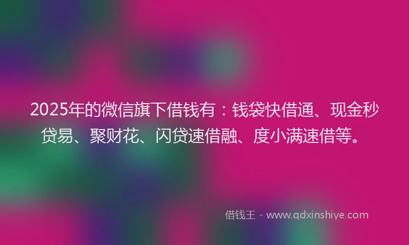 2025年的微信旗下借钱有：钱袋快借通、现金秒贷易、聚财花、闪贷速借融、度小满速借等。
