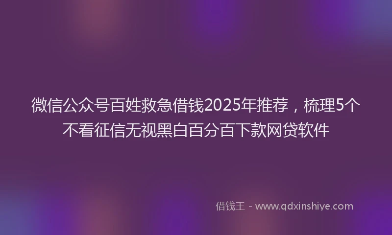 微信公众号百姓救急借钱2025年推荐，梳理5个不看征信无视黑白百分百下款网贷软件