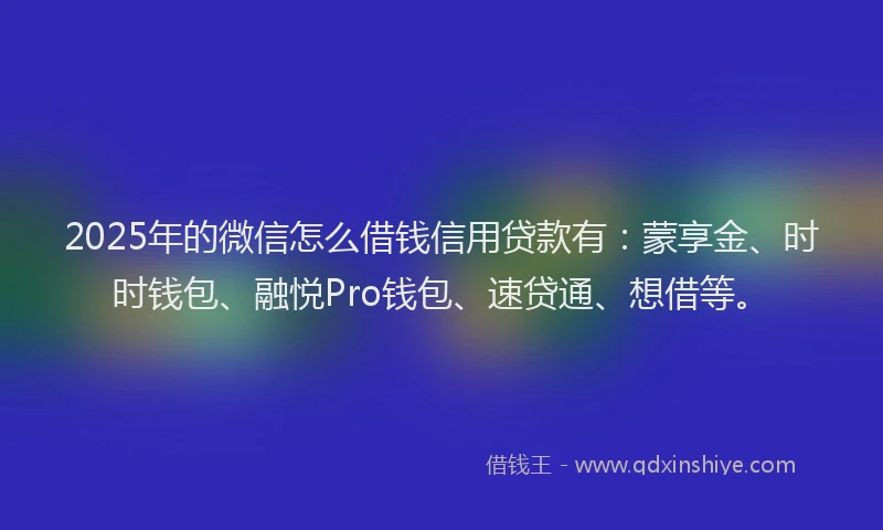 2025年的微信怎么借钱信用贷款有：蒙享金、时时钱包、融悦Pro钱包、速贷通、想借等。