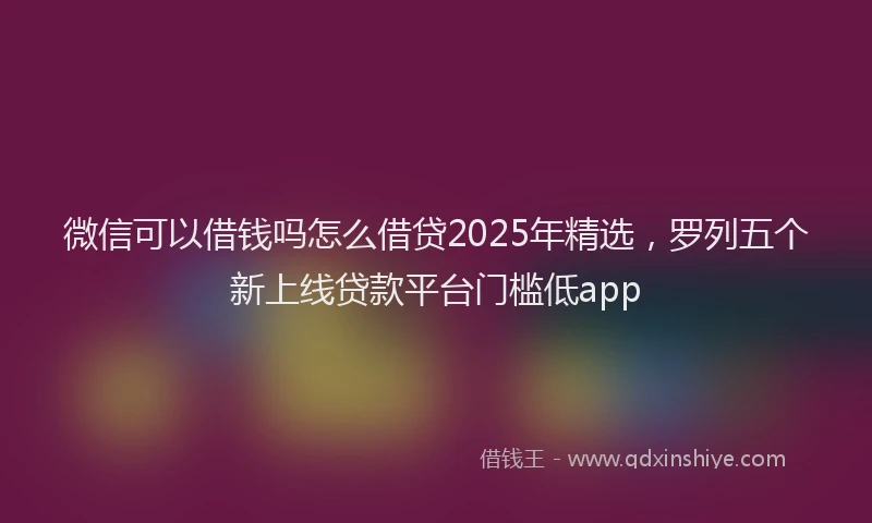 微信可以借钱吗怎么借贷2025年精选，罗列五个新上线贷款平台门槛低app