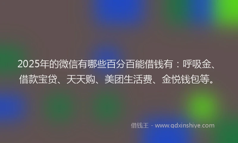 2025年的微信有哪些百分百能借钱有：呼吸金、借款宝贷、天天购、美团生活费、金悦钱包等。