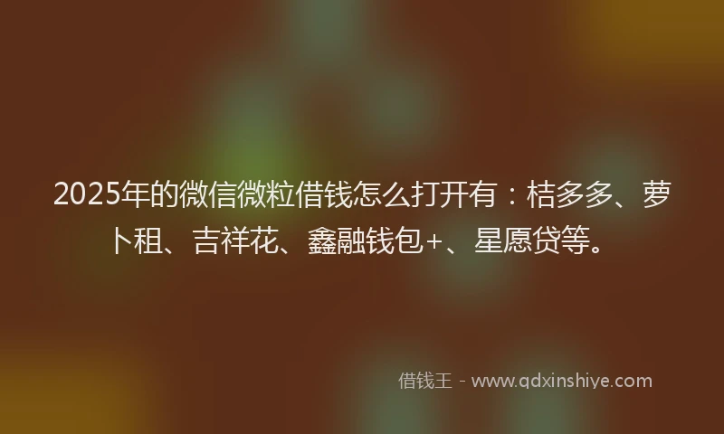 2025年的微信微粒借钱怎么打开有：桔多多、萝卜租、吉祥花、鑫融钱包+、星愿贷等。
